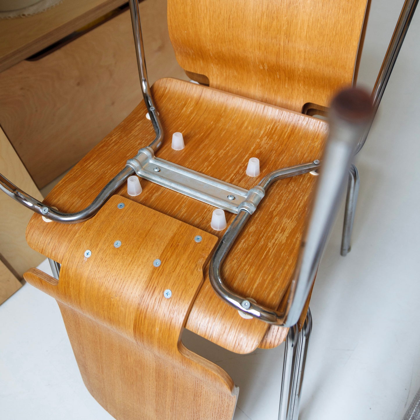 Plywood and chrome chairs (4 available)