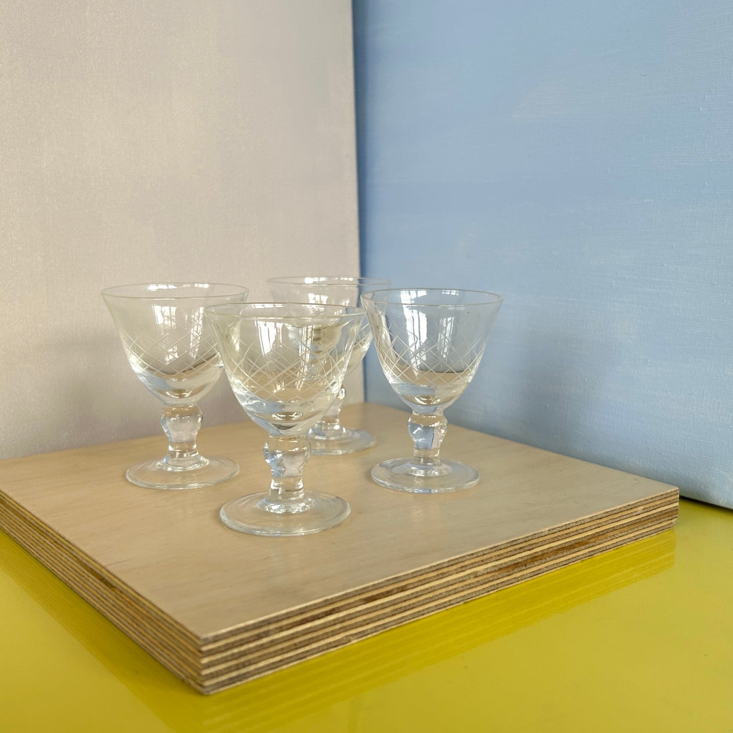 Hand etched digestivo glasses