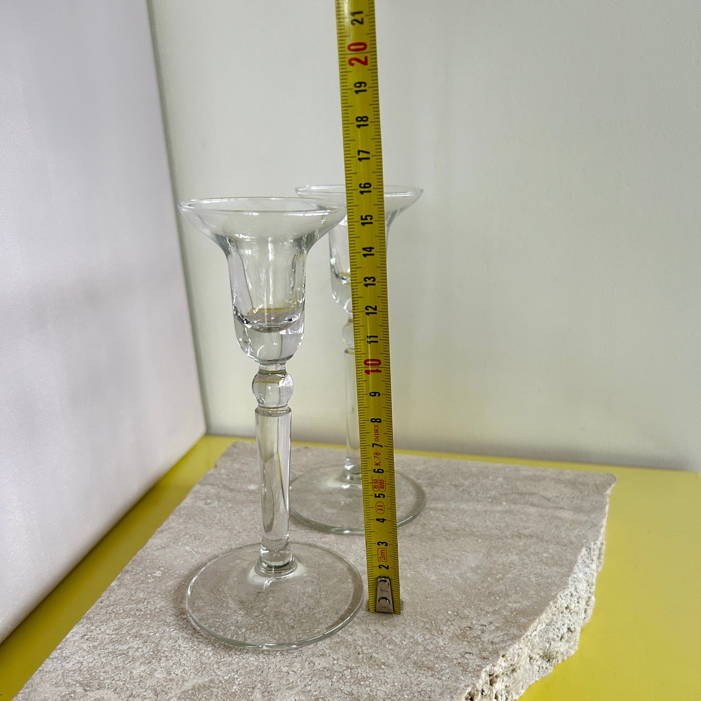 Pair of glass candle holders