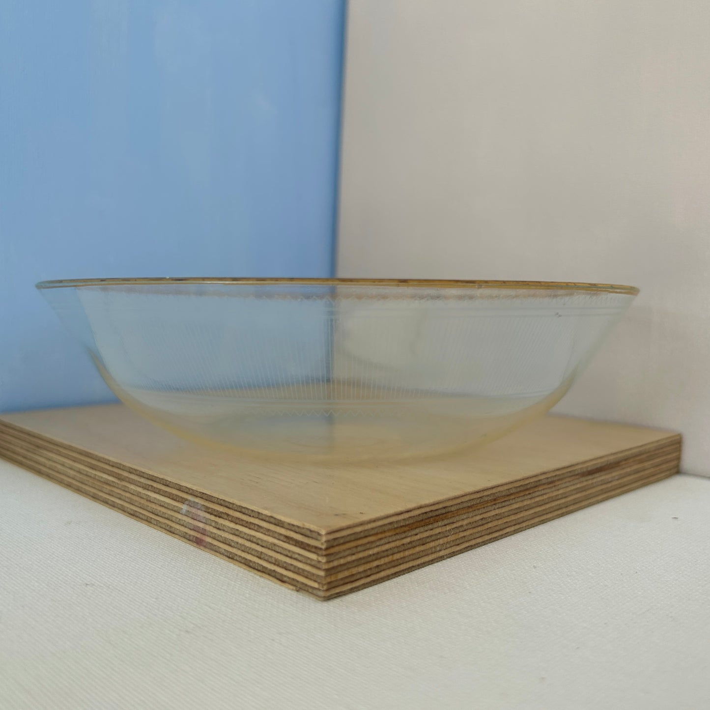 Patterned vintage glass bowl with gold rim