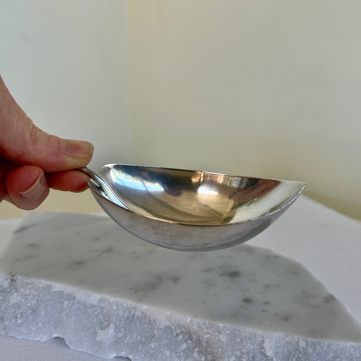 Small polished steel leaf dish