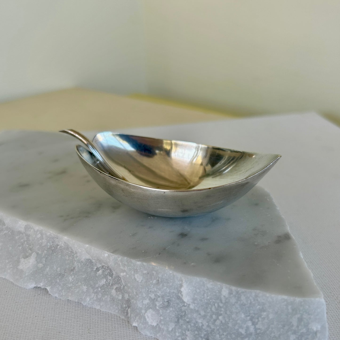 Small polished steel leaf dish