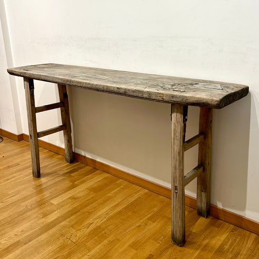 Antique long and high wooden table or work bench