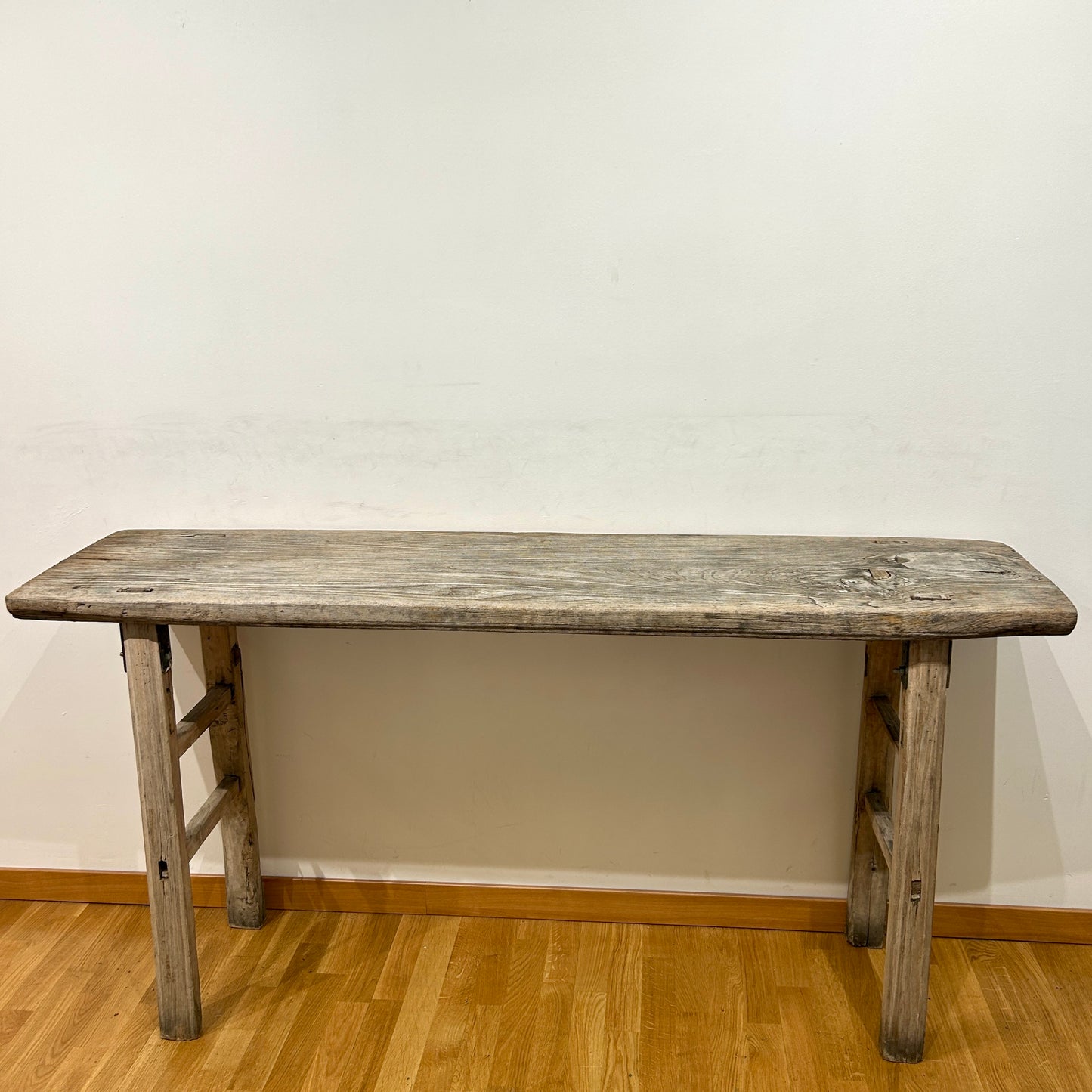 Antique long and high wooden table or work bench