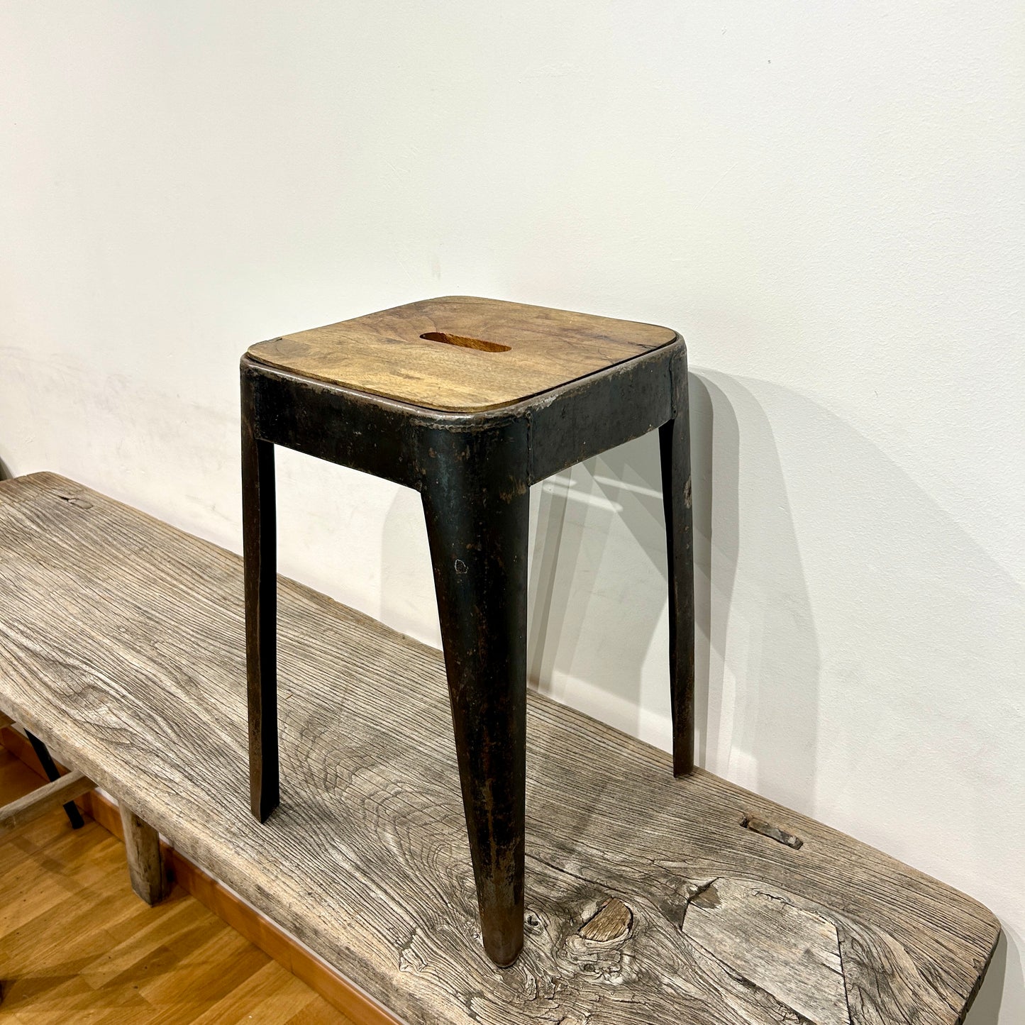 Steel & wood square stool