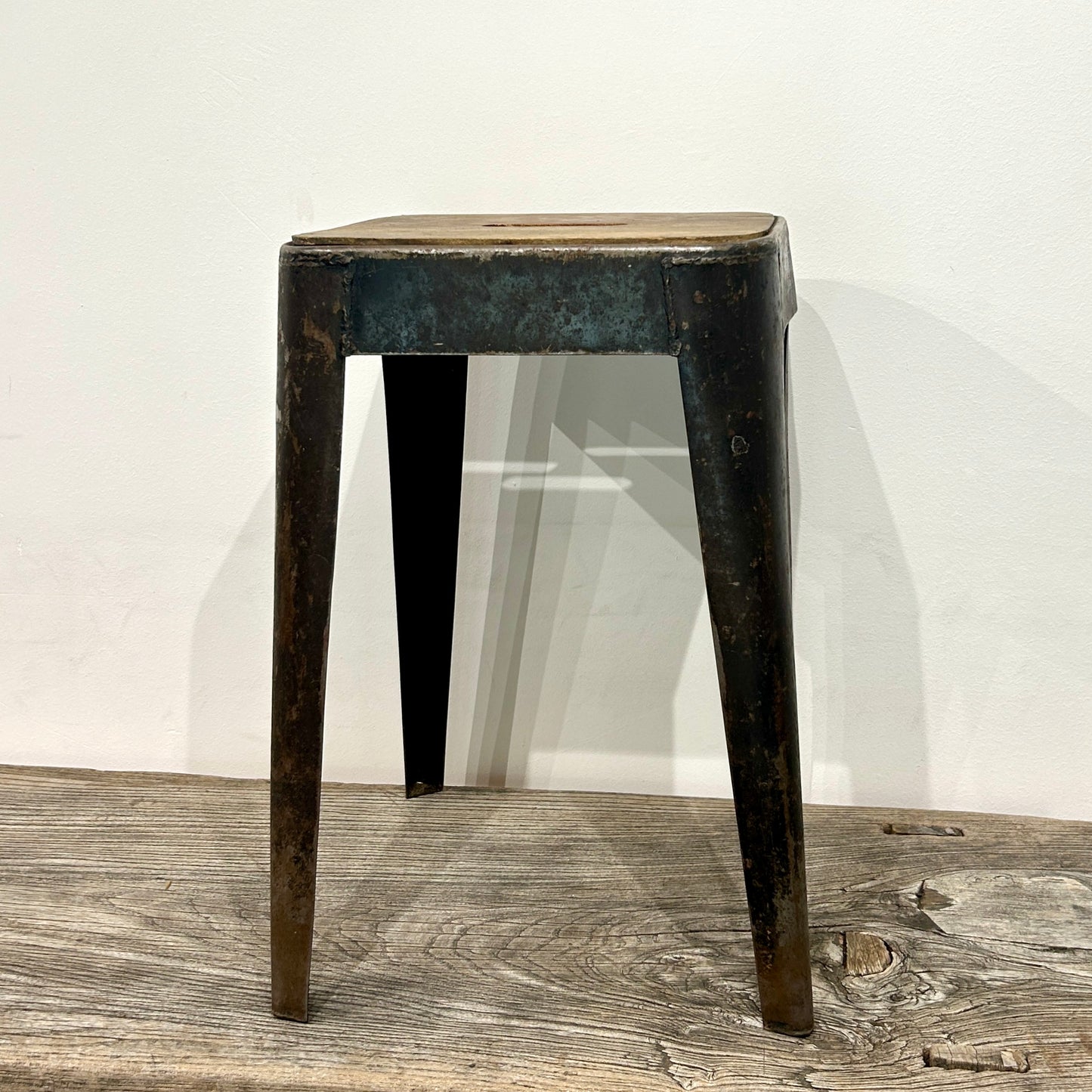 Steel & wood square stool