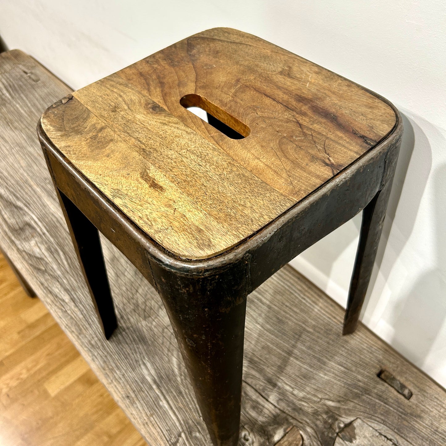 Steel & wood square stool