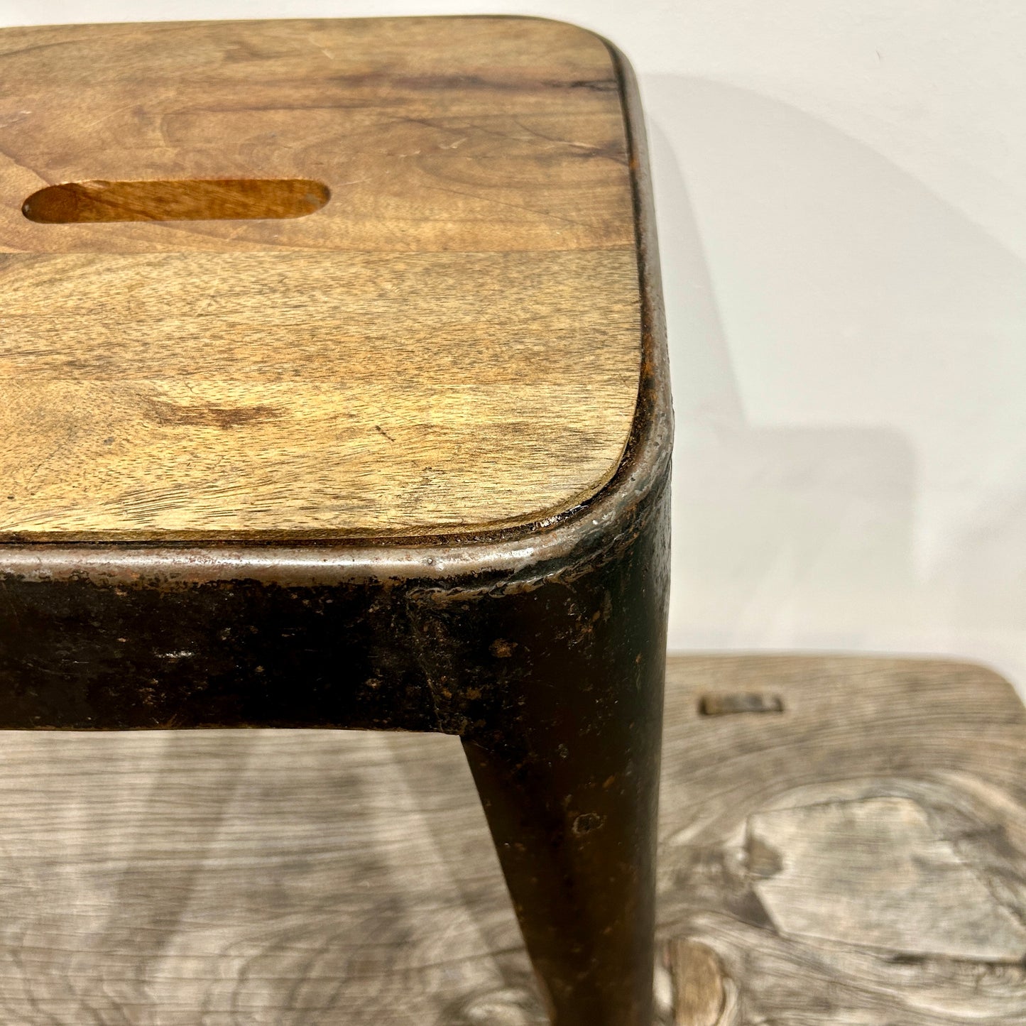 Steel & wood square stool