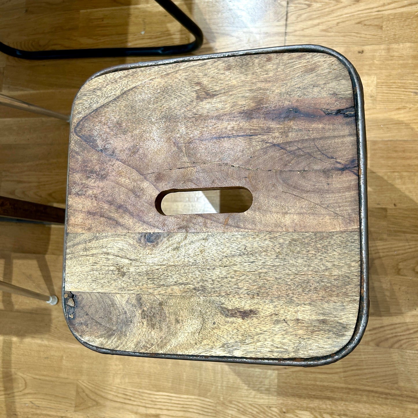 Steel & wood square stool