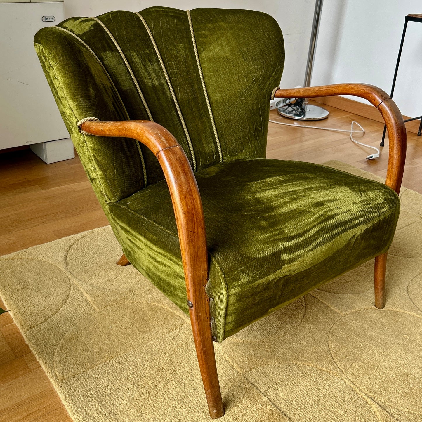 Green velvet 1930s armchair