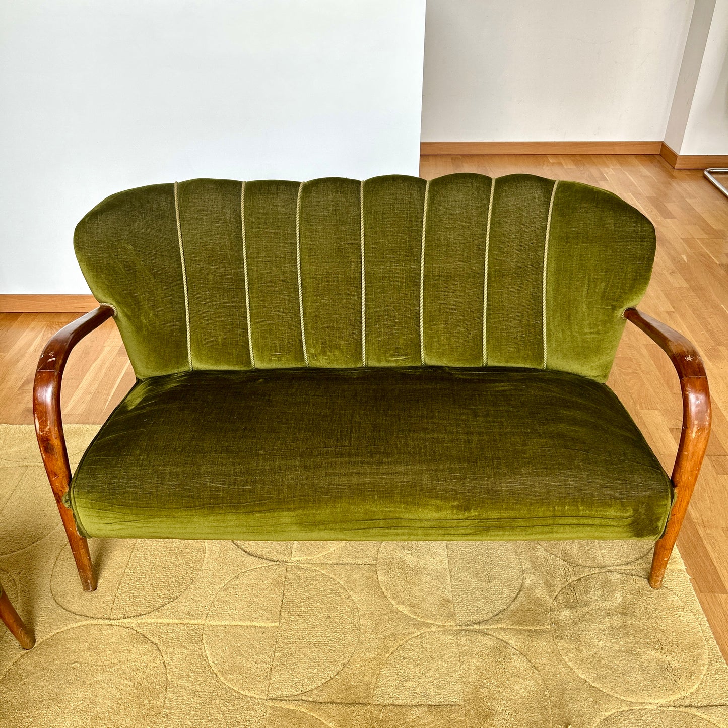 Green velvet 1930s two-seater sofa