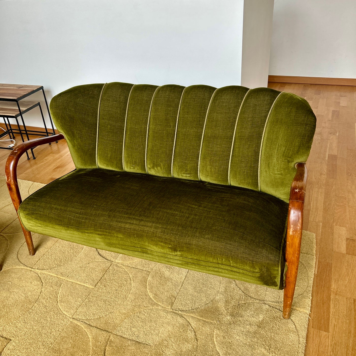 Green velvet 1930s two-seater sofa