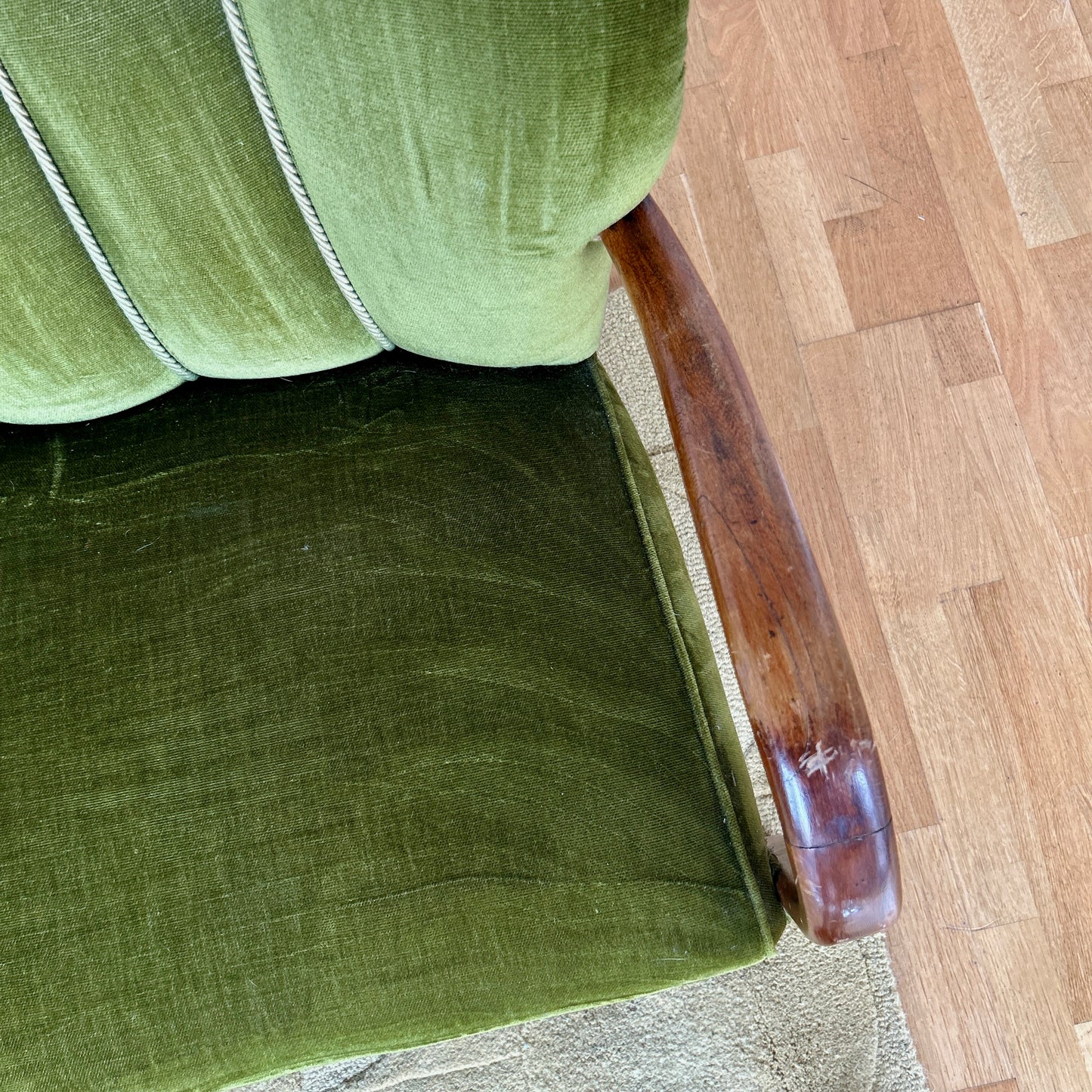 Green velvet 1930s two-seater sofa