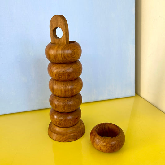 Wooden napkin ring set with stand