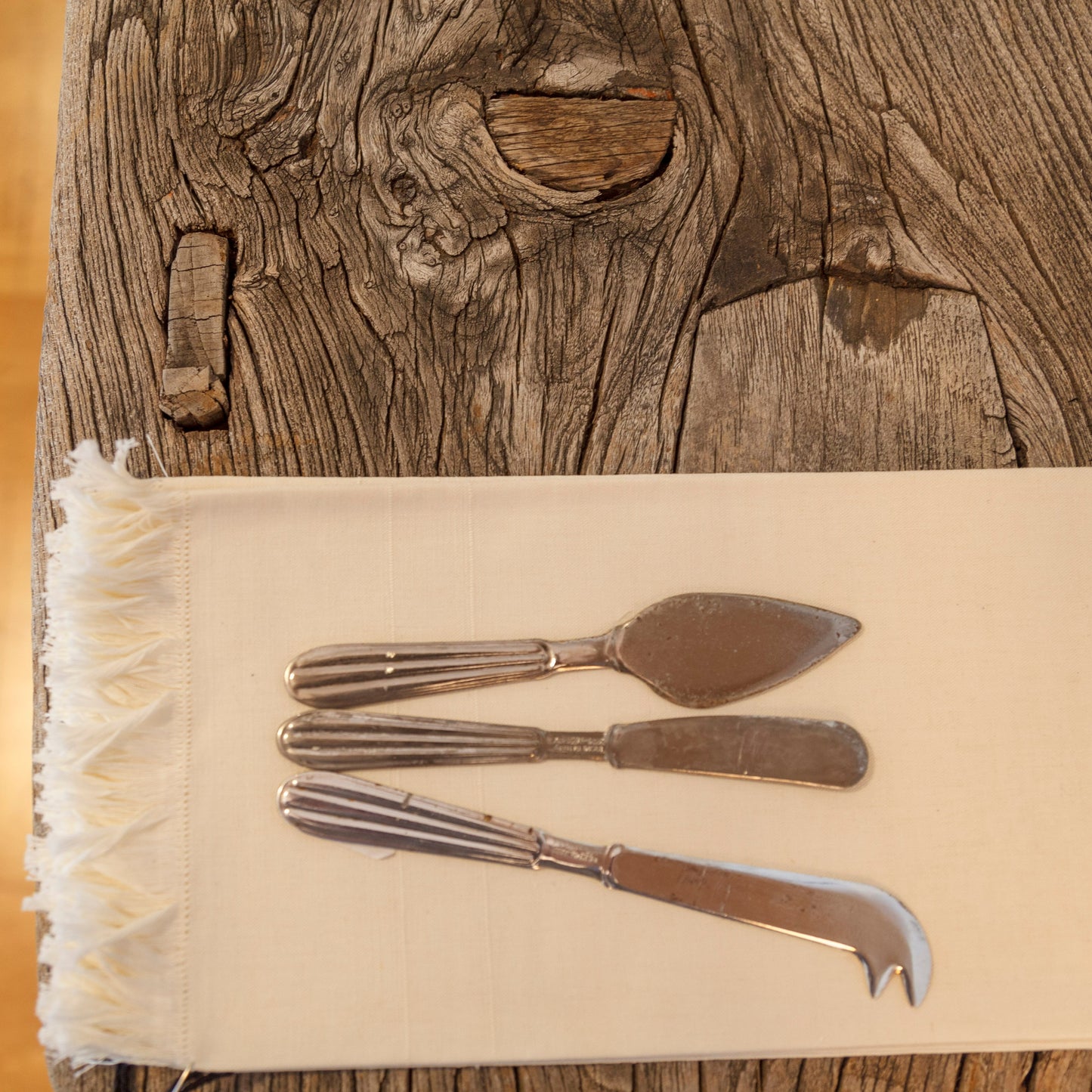 Antique silver-plated cheese board knife set