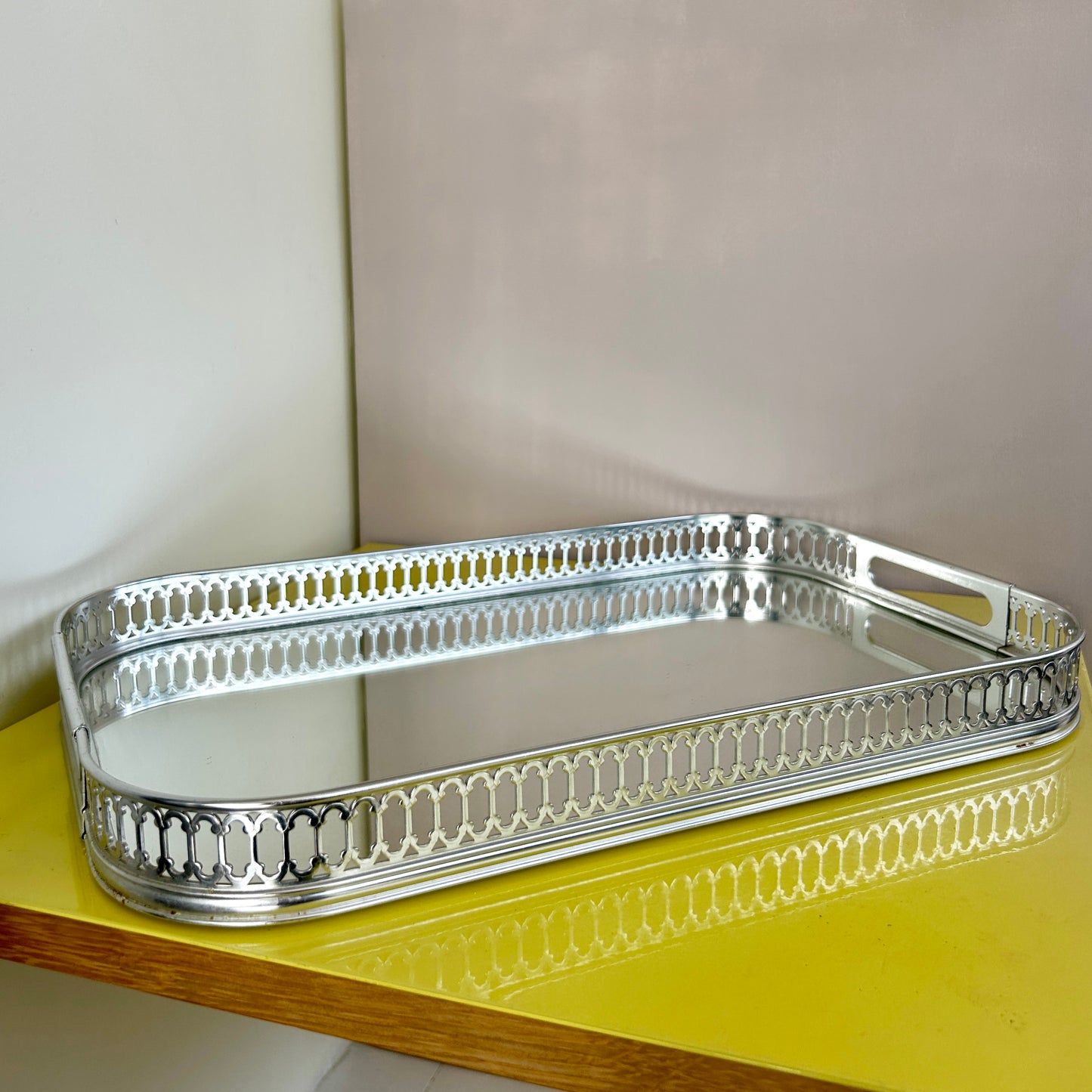 Vintage metal and mirror tray