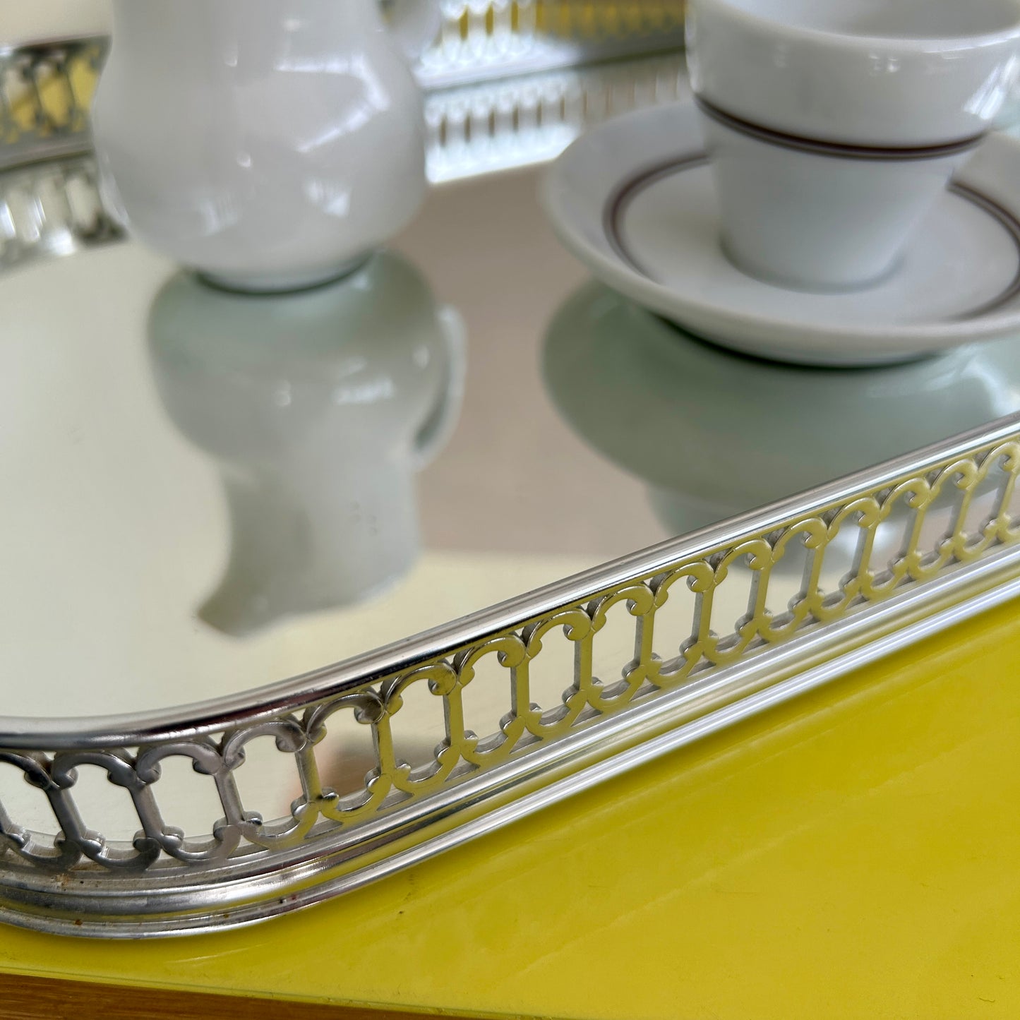 Vintage metal and mirror tray