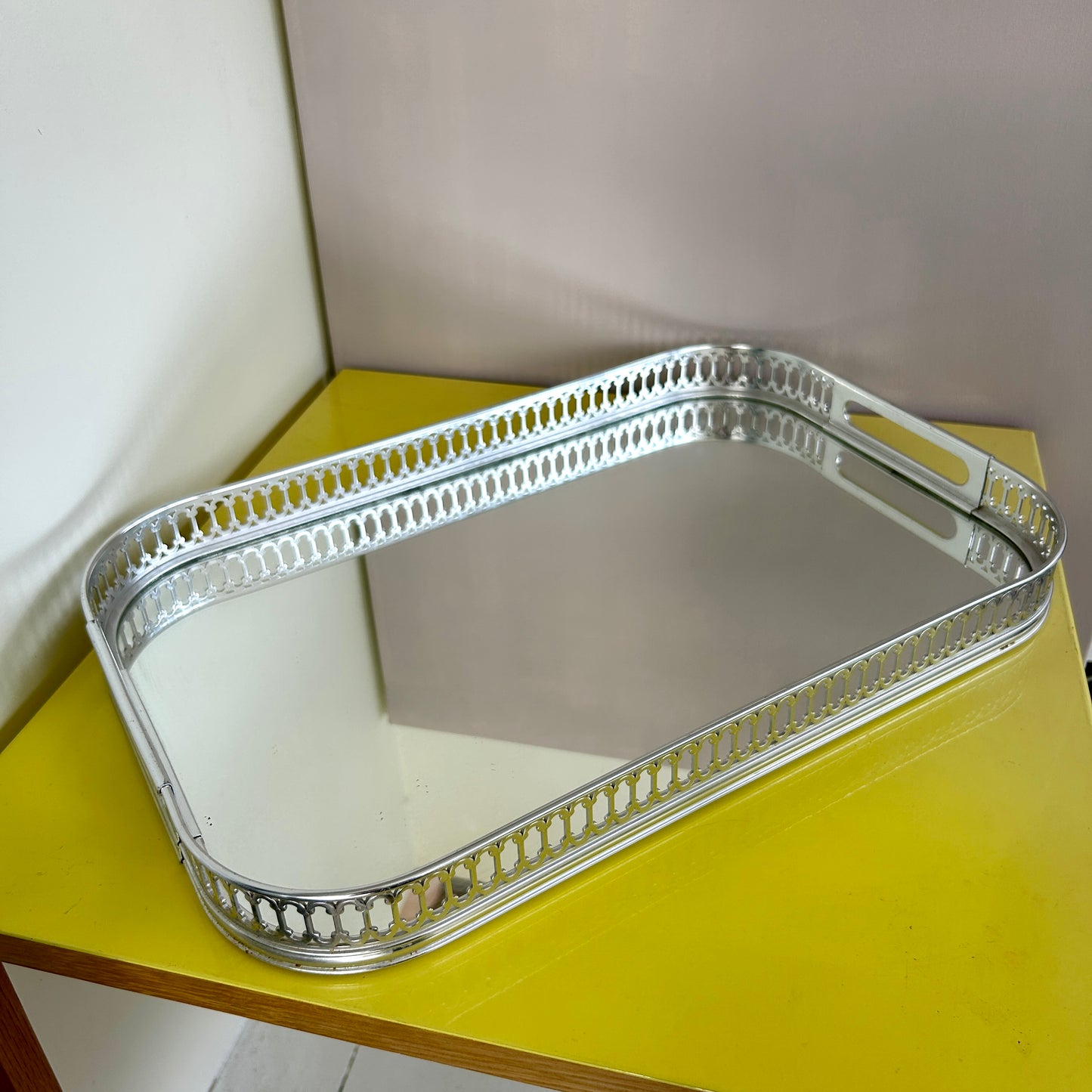 Vintage metal and mirror tray