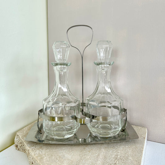 Glass and steel oil & vinegar server set