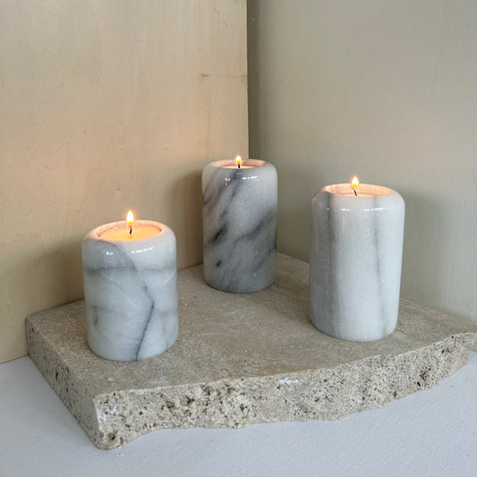 Grey marble candle holder set