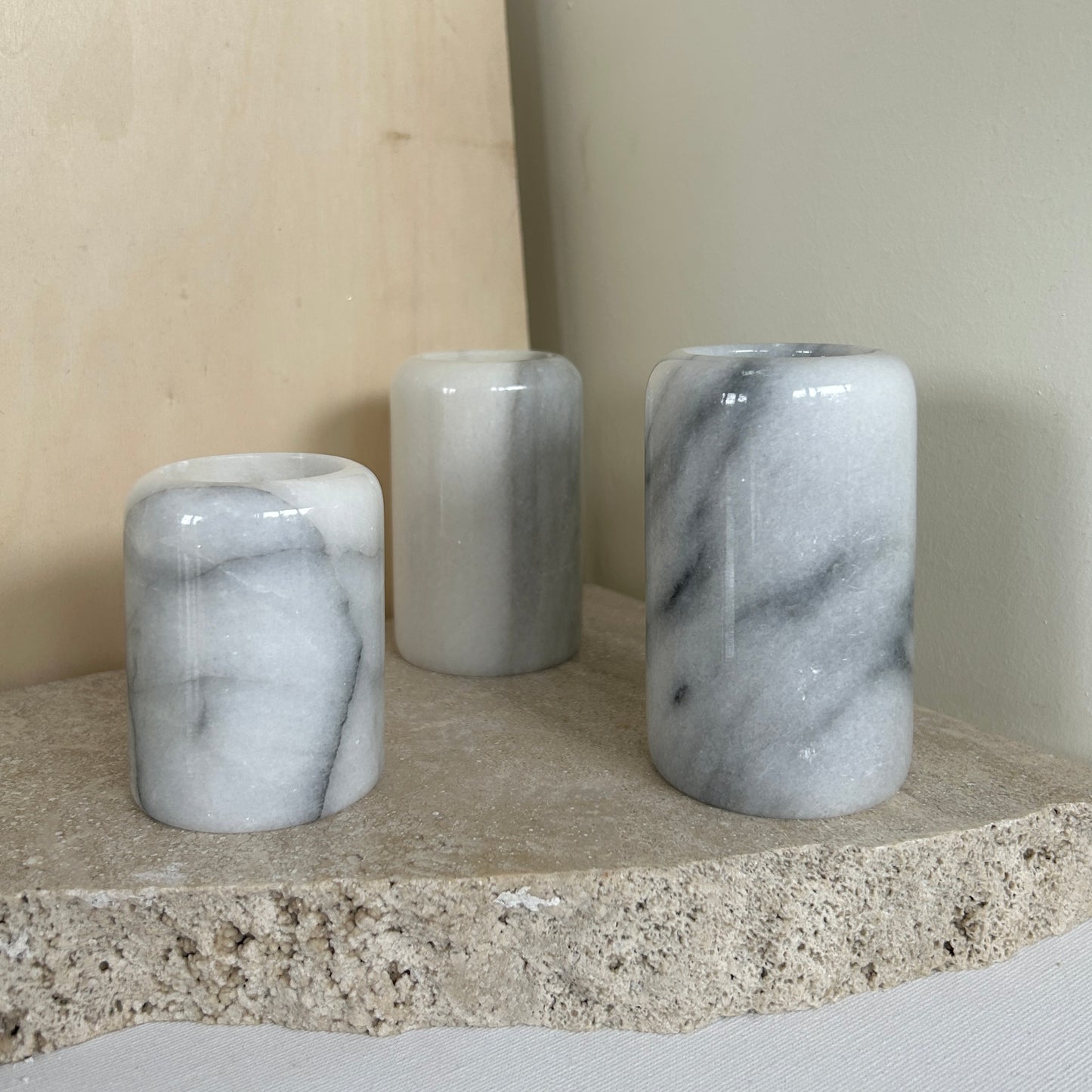 Grey marble candle holder set