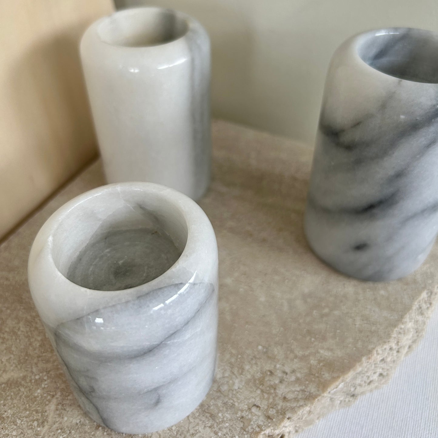 Grey marble candle holder set