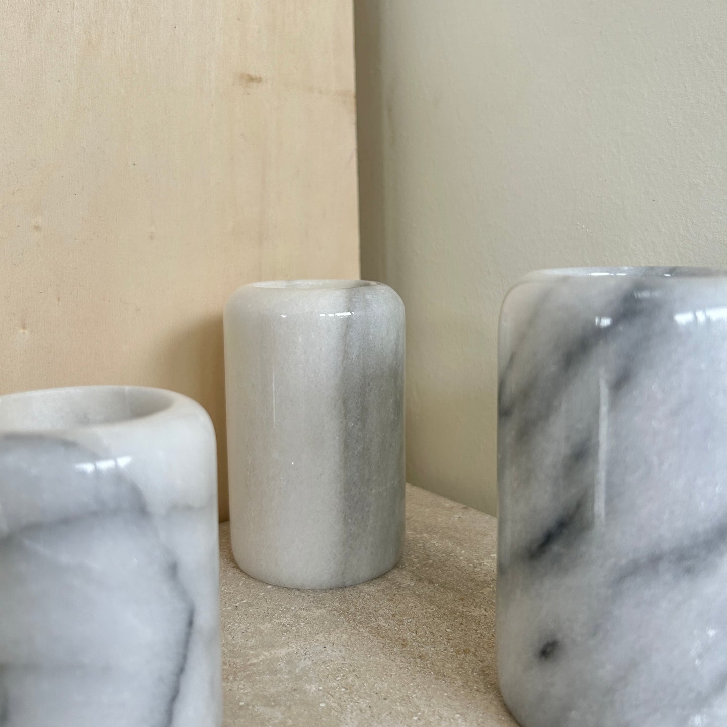 Grey marble candle holder set