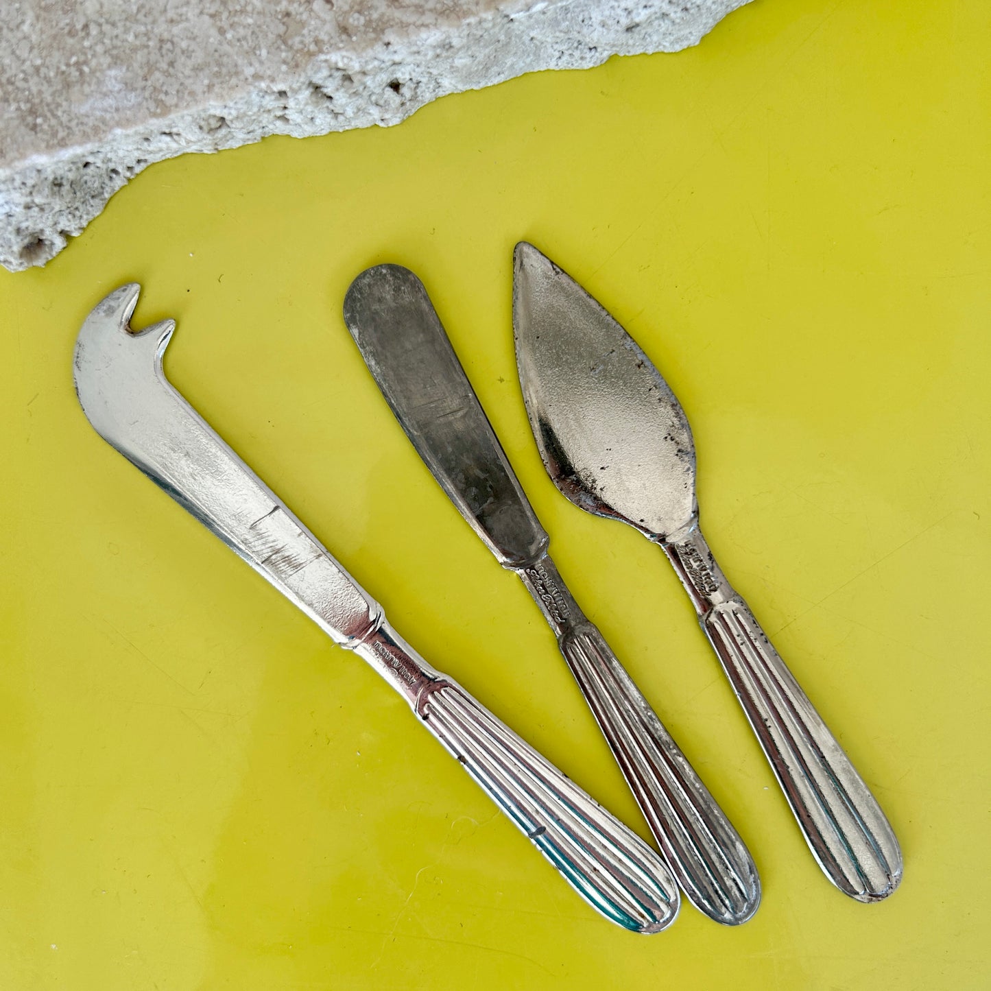 Antique silver-plated cheese board knife set