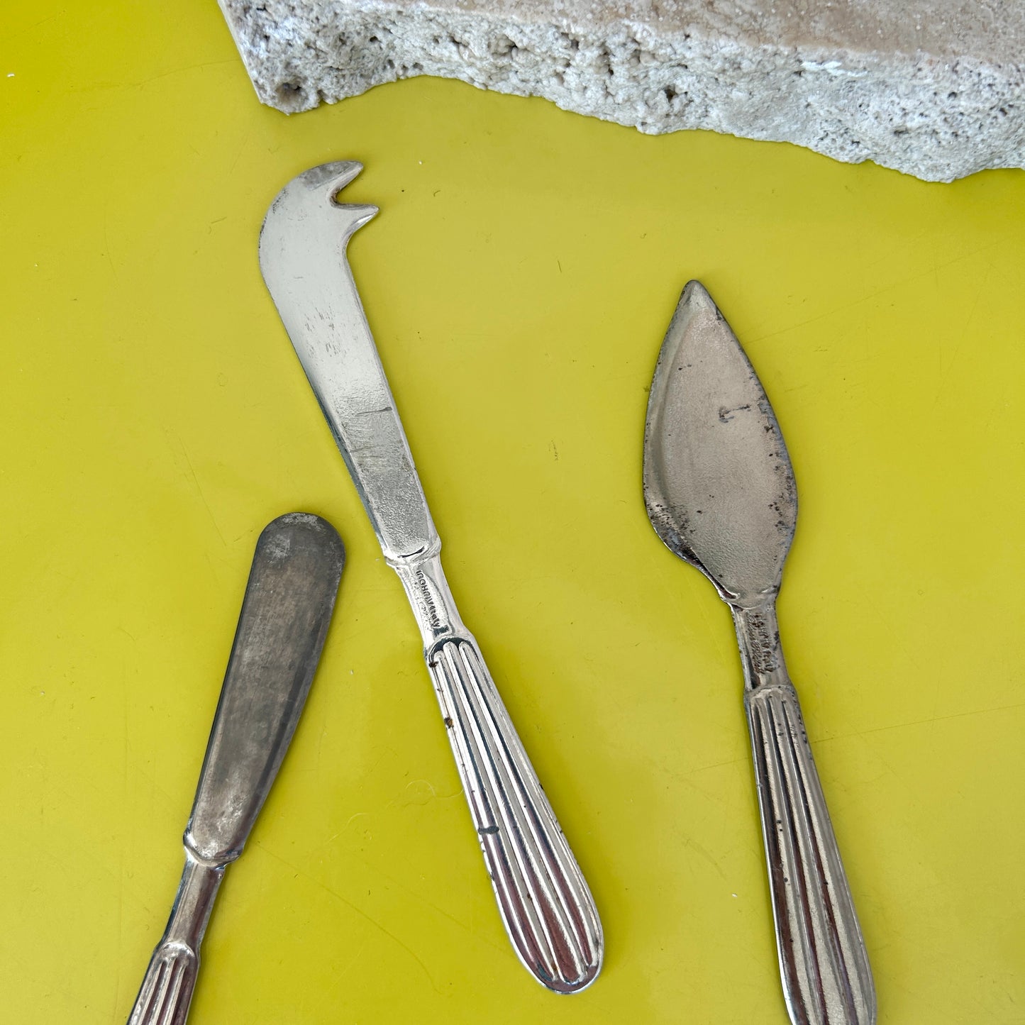 Antique silver-plated cheese board knife set