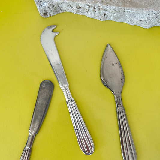 Antique silver-plated cheese board knife set