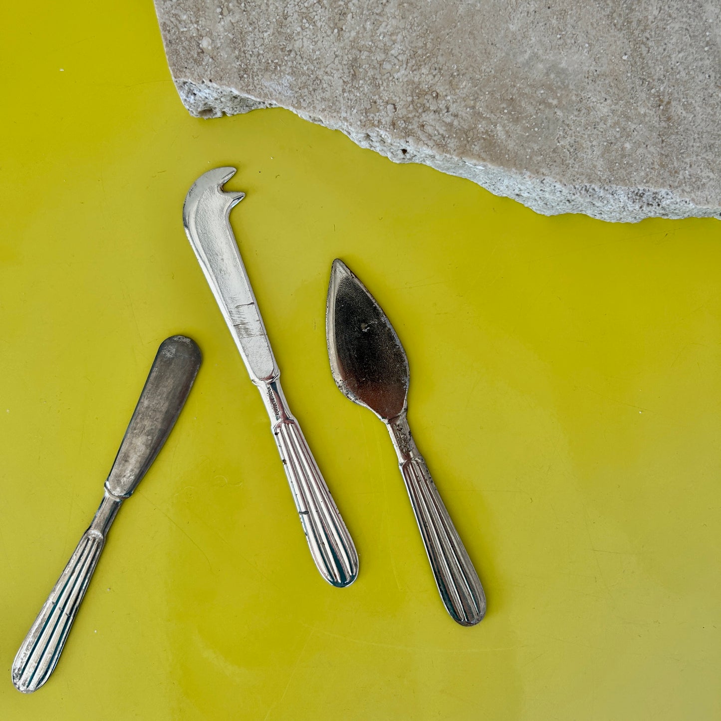 Antique silver-plated cheese board knife set