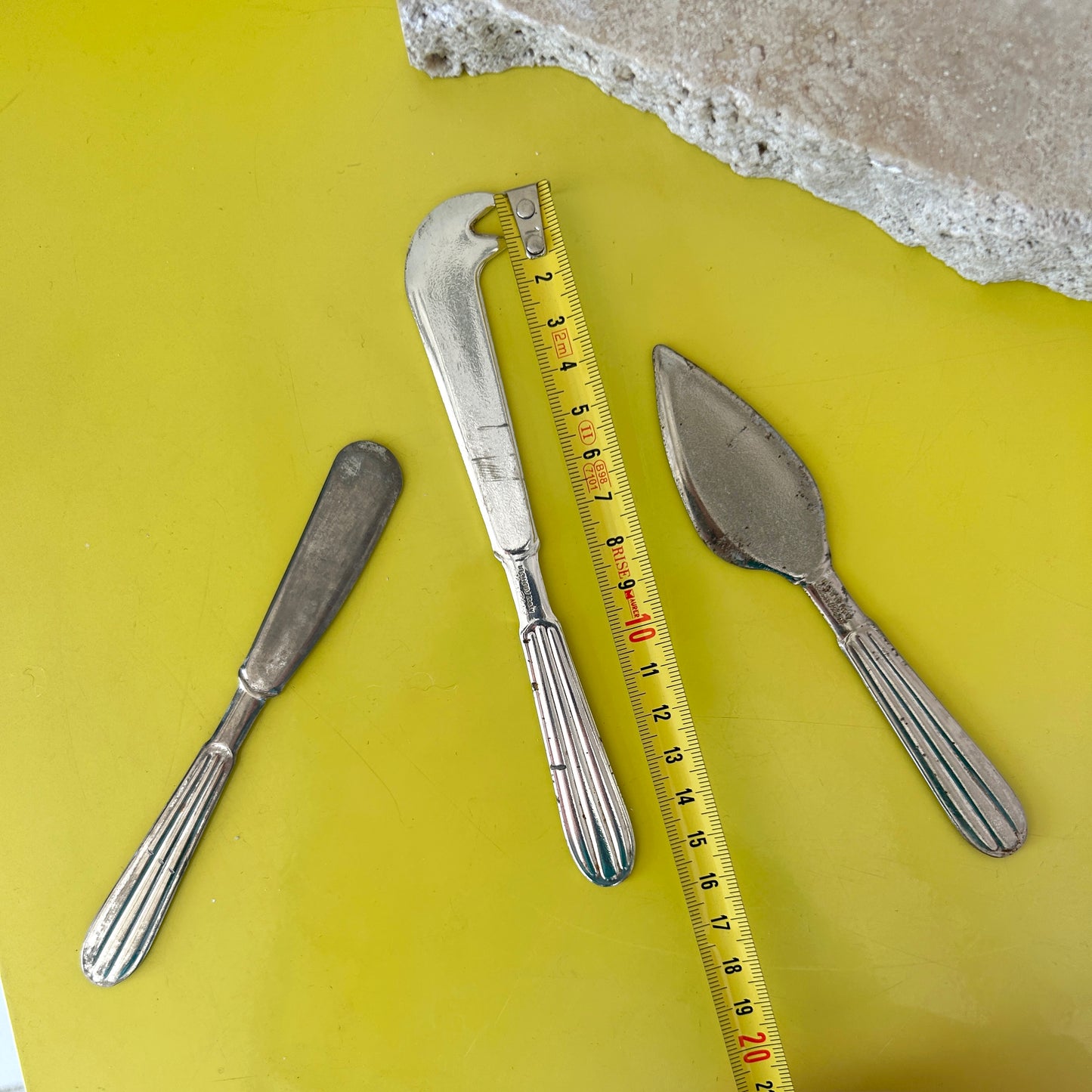 Antique silver-plated cheese board knife set