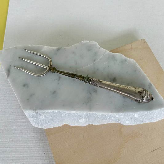 Antique serving fork with silver-plated handle