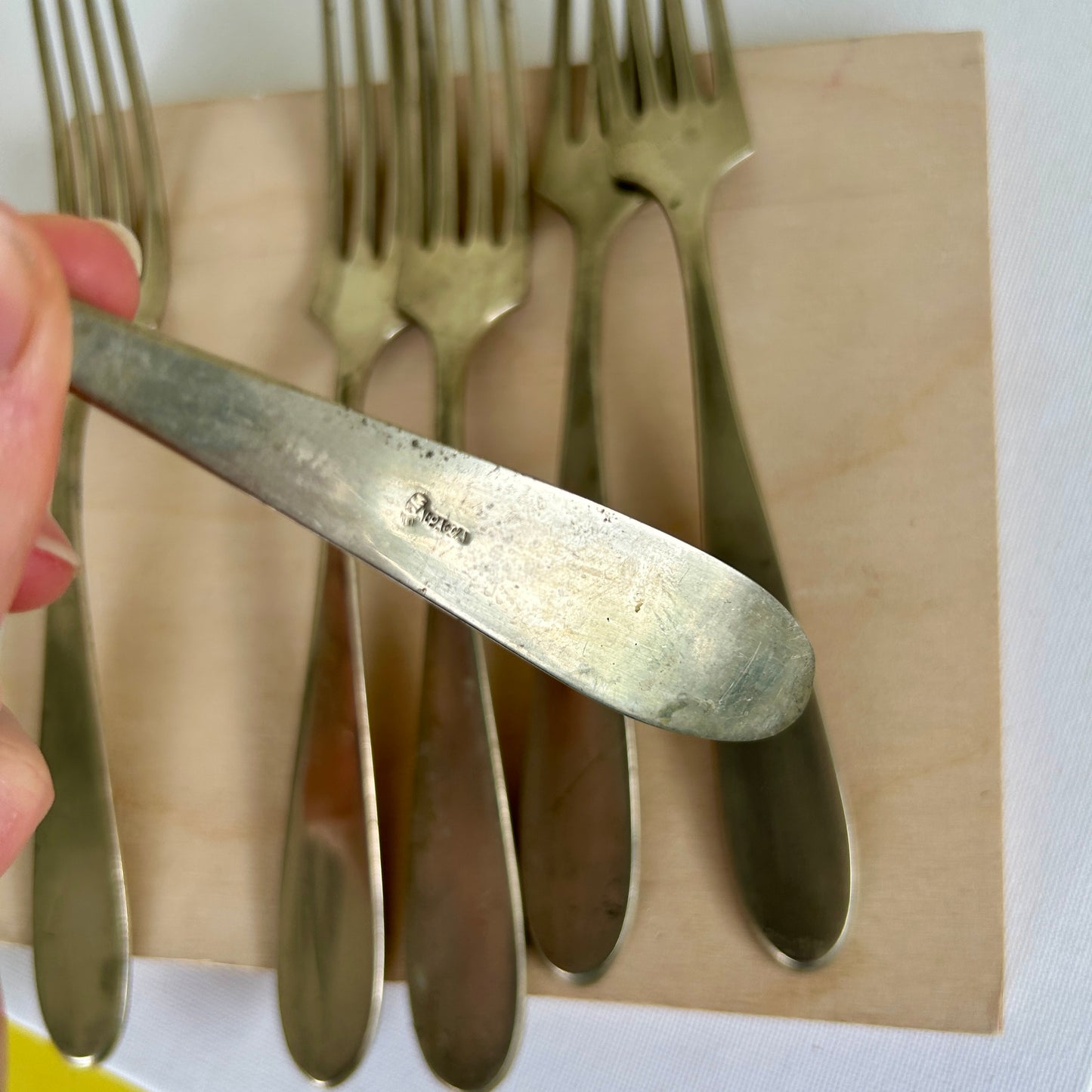 Antique alpaca fork set with brass finish