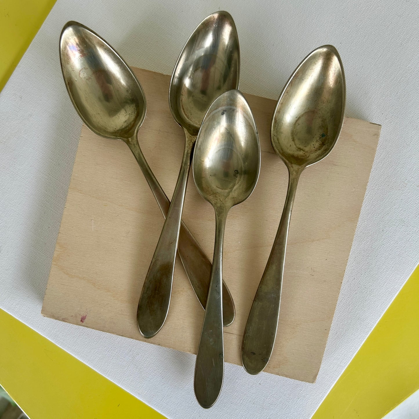 Antique handmade spoon set, alpaca with brass finish