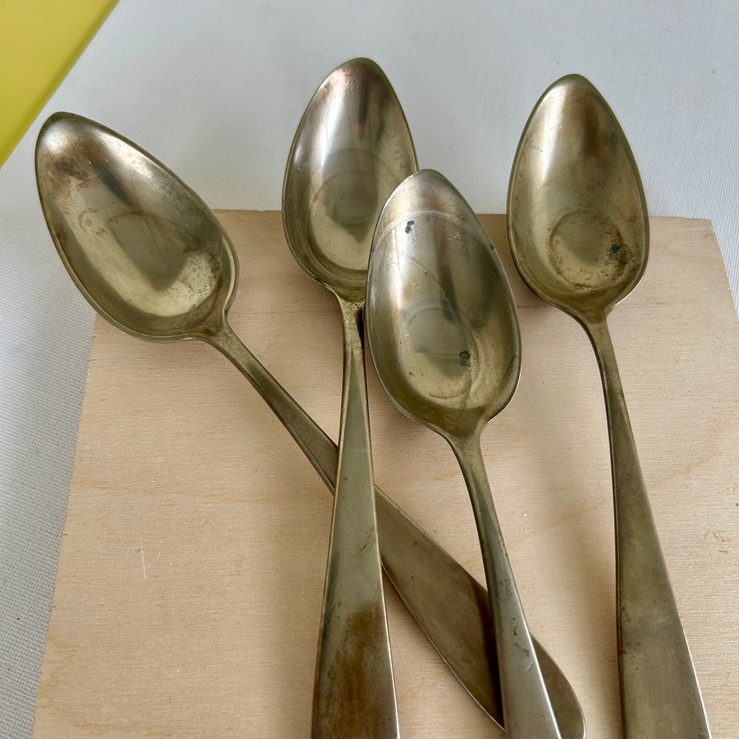 Antique handmade spoon set, alpaca with brass finish