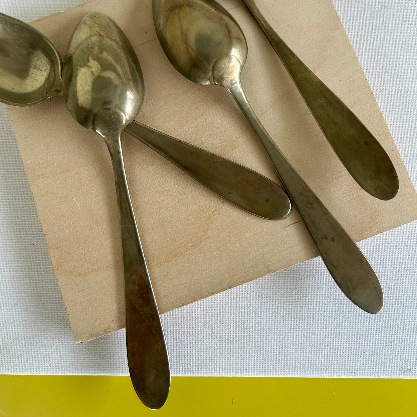 Antique handmade spoon set, alpaca with brass finish