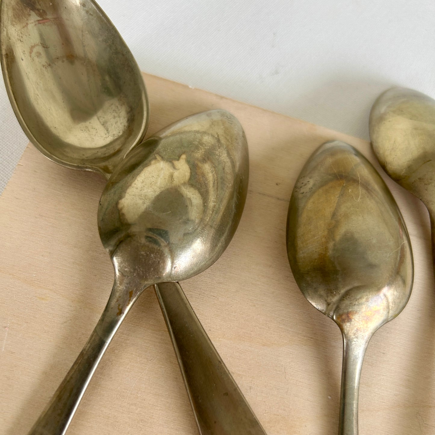 Antique handmade spoon set, alpaca with brass finish