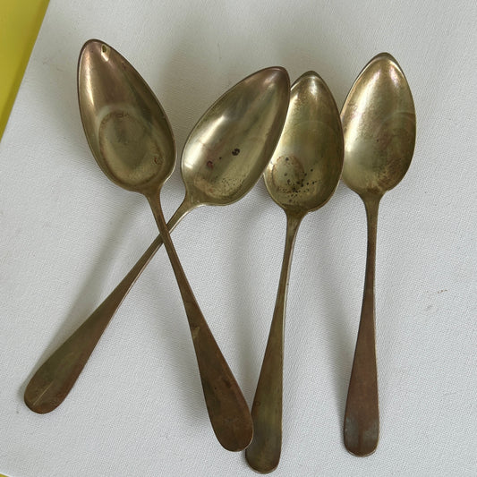 Antique handmade spoons, alpaca with brass finish