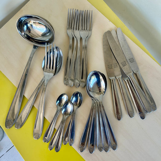 Valco Rostfrei, 1960s stainless steel cutlery set, including servers