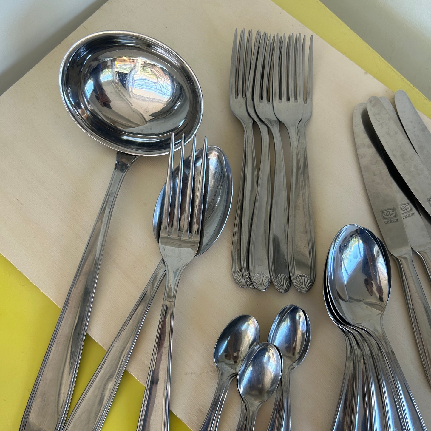 Valco Rostfrei, 1960s stainless steel cutlery set, including servers